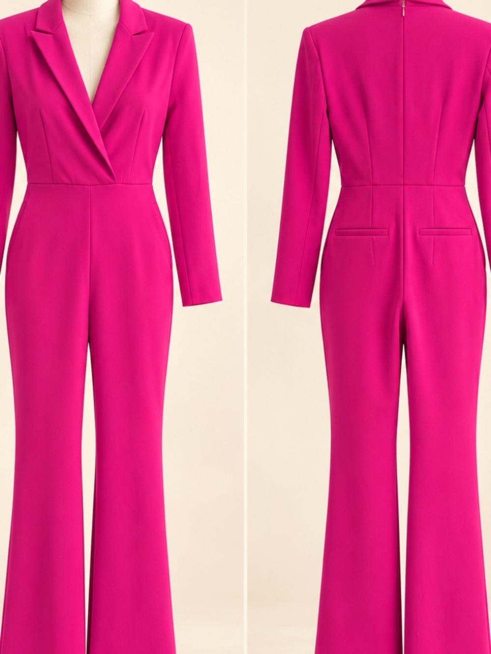 Fuchsia Long Sleeve Blazer-Style Jumpsuit